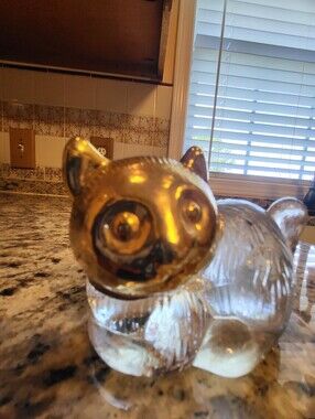 Handblown 2.5 x 4 In. Glass Cat Figurine with Gold Head